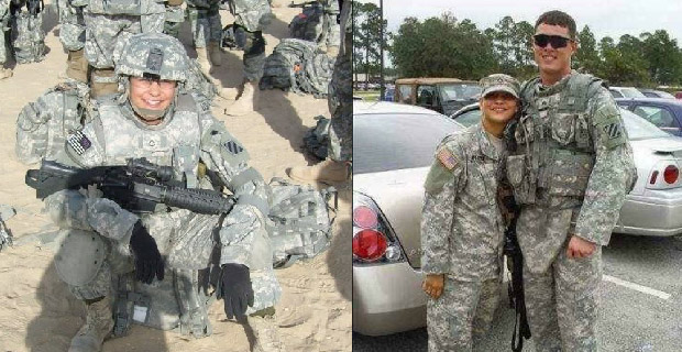 Top: Weisse during deployment, 2007. Right: Weisse with late fiancé Sam Kelsey on day of latter's deployment, 2007.